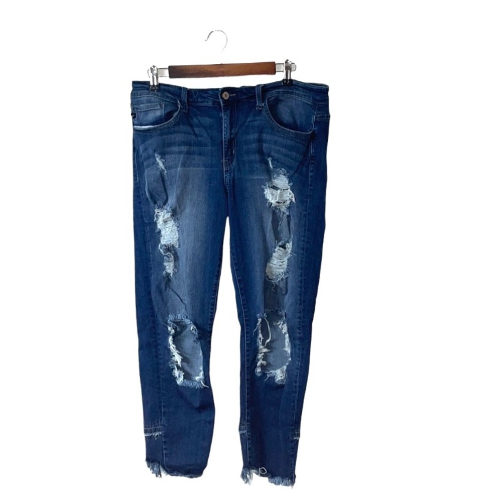 Kancan Estilo Distressed Skinny Crop Jeans Blue Ripped Casual Stretchy Size 31